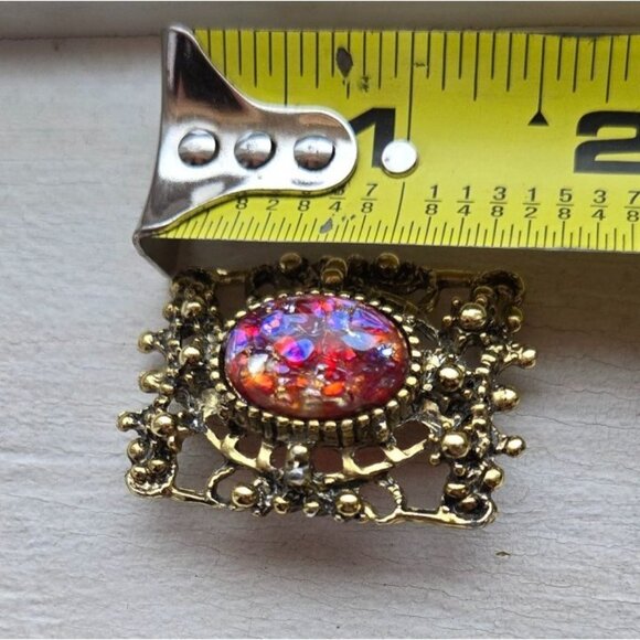 VTG Dragons breath fiery pink red Filagree glass cabochon brooch jelly belly - Picture 8 of 10